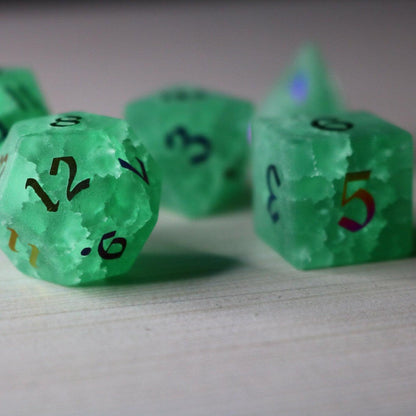 Green Mint Inked Lightning Cracked Glass DND Dice Set