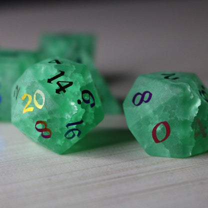 Green Mint Inked Lightning Cracked Glass DND Dice Set