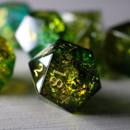 Green Poison Forge Fire Cracked Glass DND Dice Set