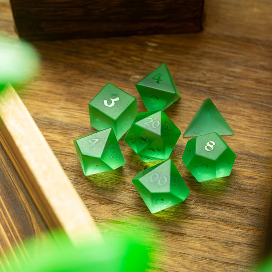 Green Raised Zircon Glass Hand Carved DND Dice Set