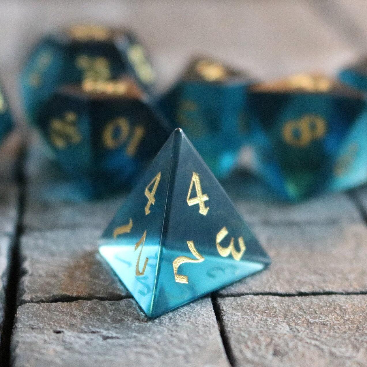 Green Zircon Glass Hand Carved DND Dice Set