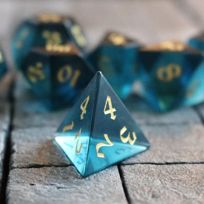 Green Zircon Glass Hand Carved DND Dice Set