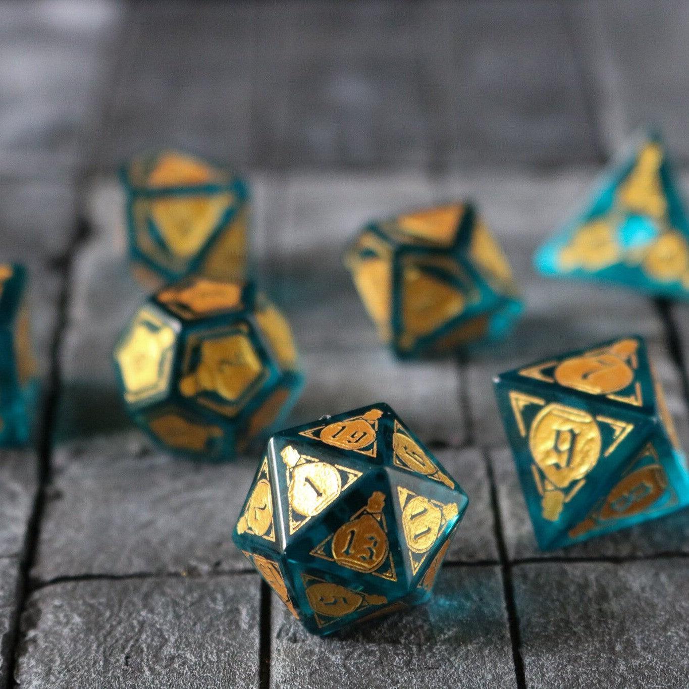 Mana Potion Blue Zircon Glass DND Dice Set