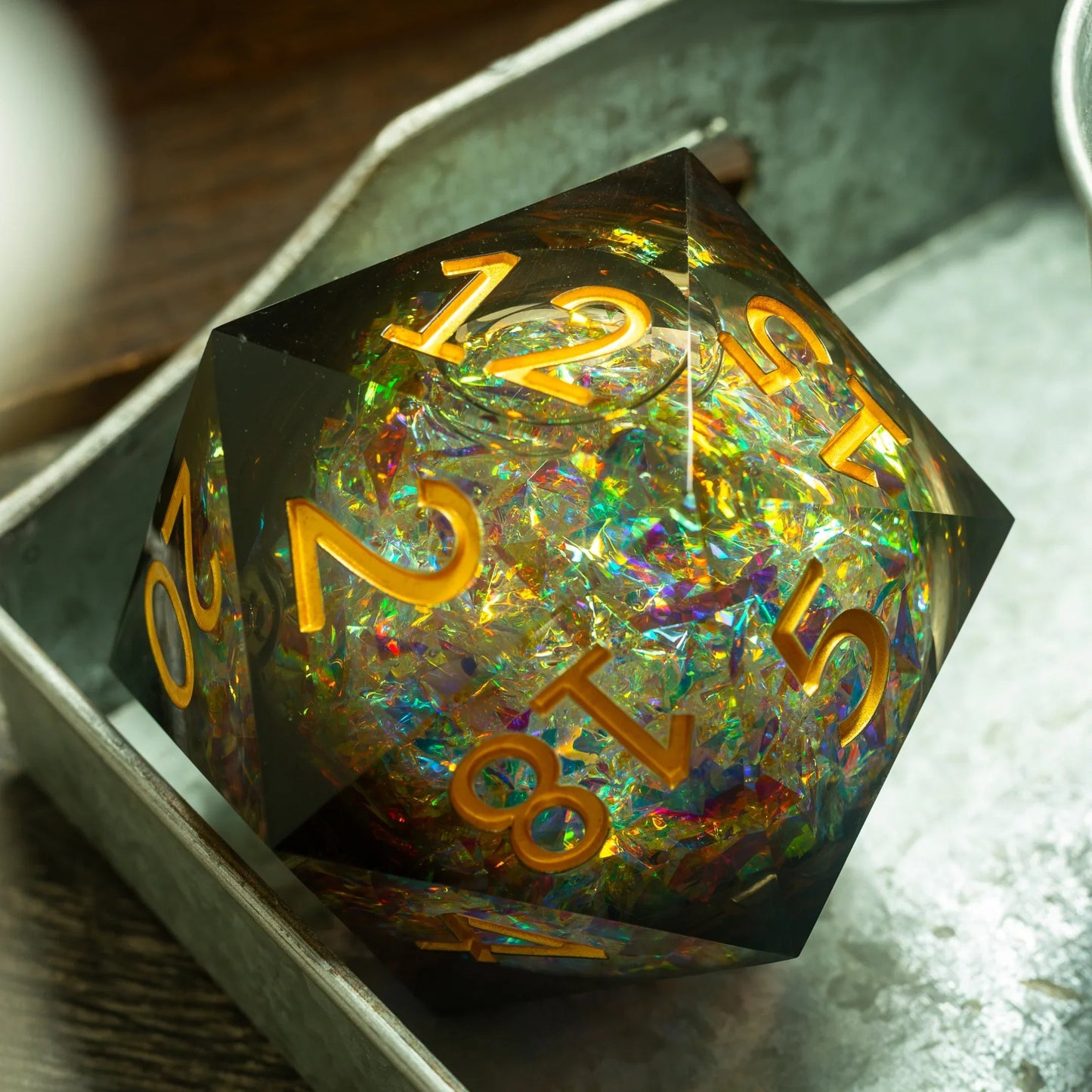 Massive Dark Black And Foil Liquid Core 95MM Chonk Handmade Resin Dice And Box