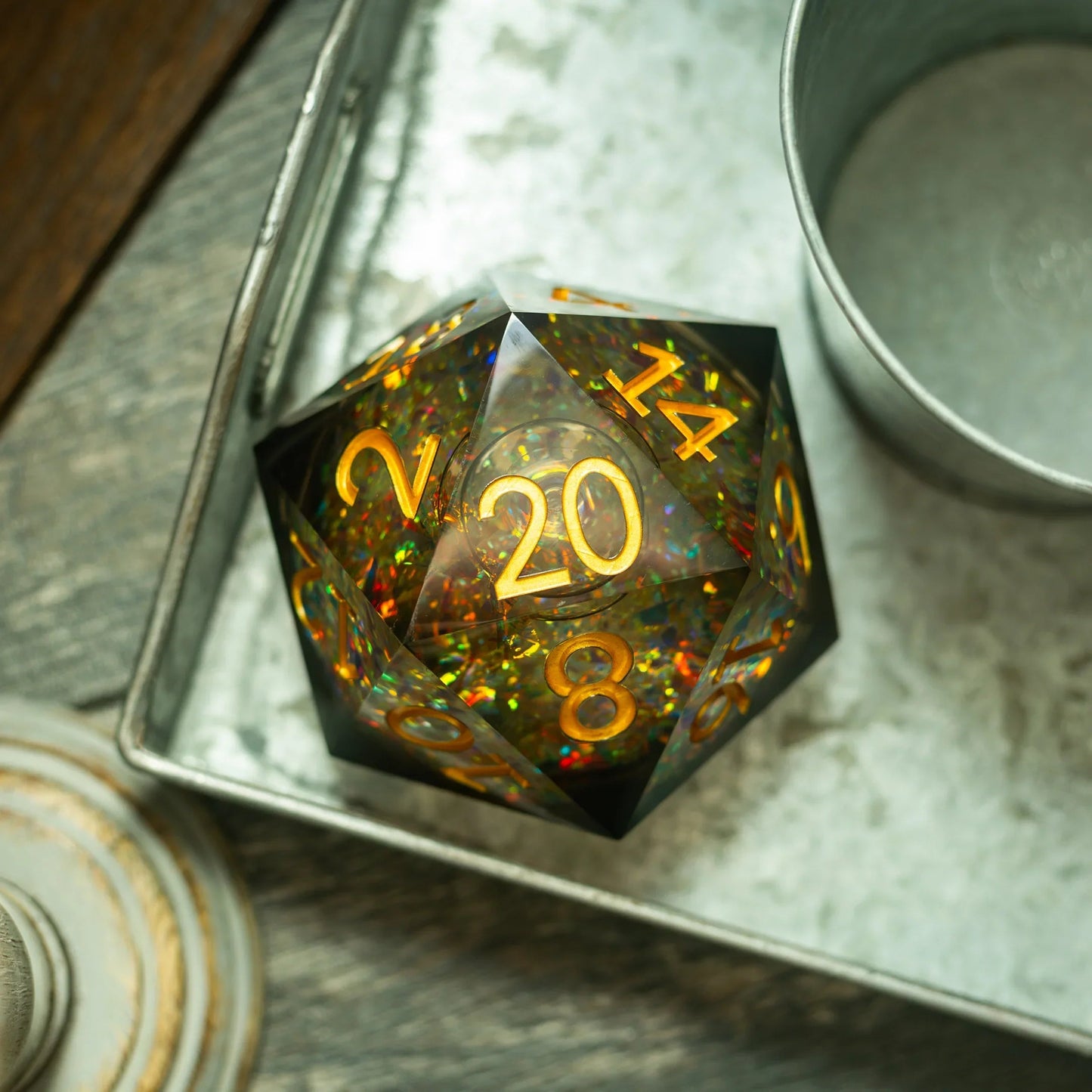 Massive Dark Black And Foil Liquid Core 95MM Chonk Handmade Resin Dice And Box