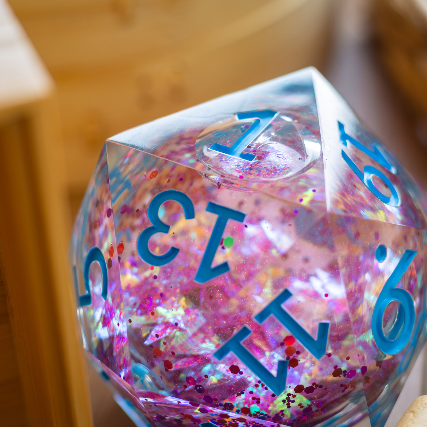 Massive Pastel Pink Baby Blue Glitter Liquid Core 95MM Chonk Handmade Resin Dice And Box