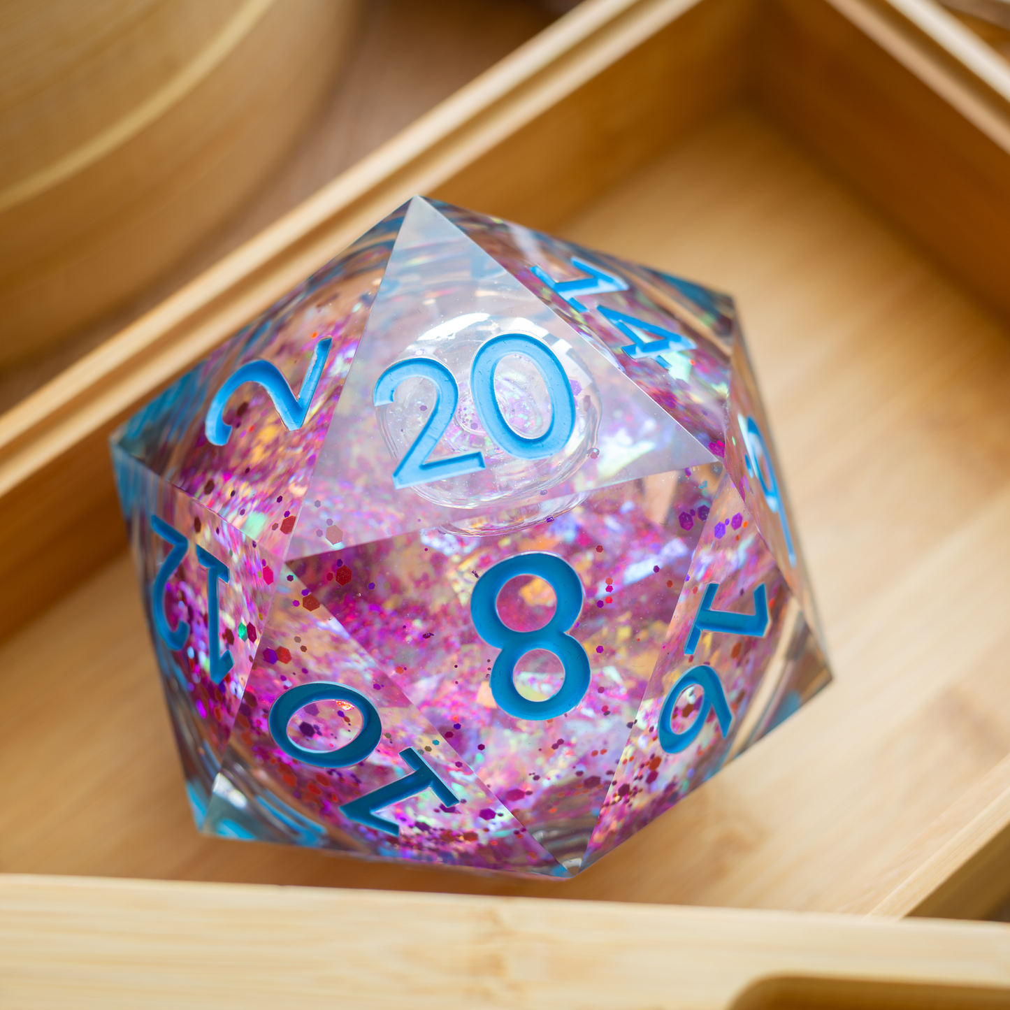 Massive Pastel Pink Baby Blue Glitter Liquid Core 95MM Chonk Handmade Resin Dice And Box