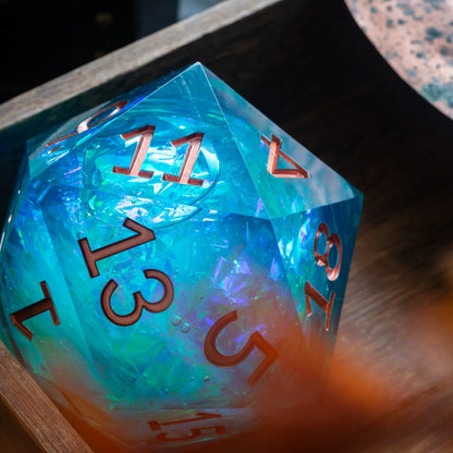 Massive Sea Green Teal Liquid Core 95MM Chonk Handmade Resin Dice And Box