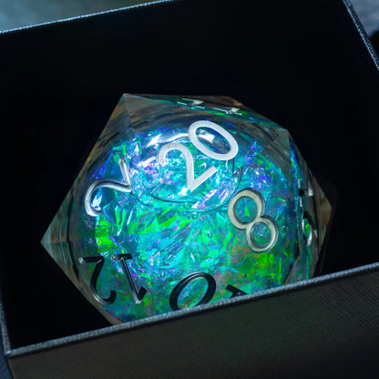 Massive Silver And Foil Liquid Core 95MM Chonk Handmade Resin Dice And Box