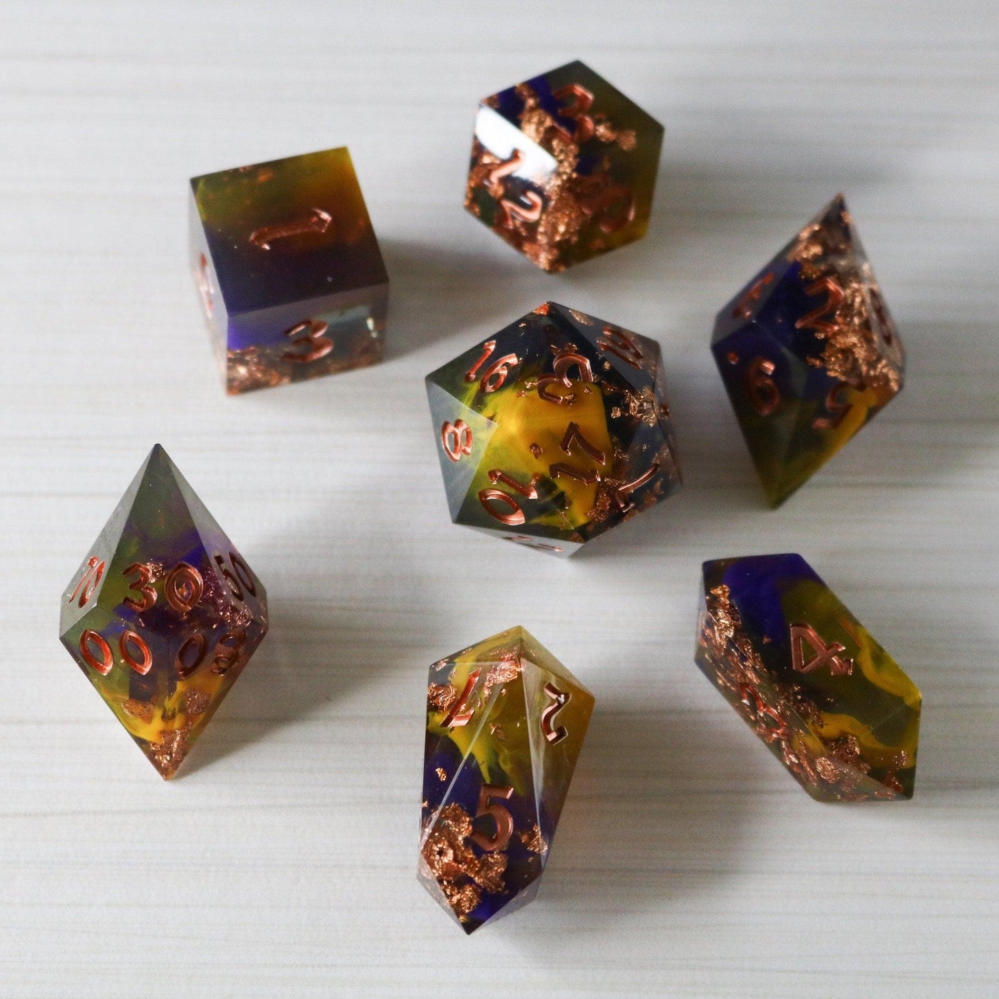 Purple And Gold Handmade Resin DND Dice Set