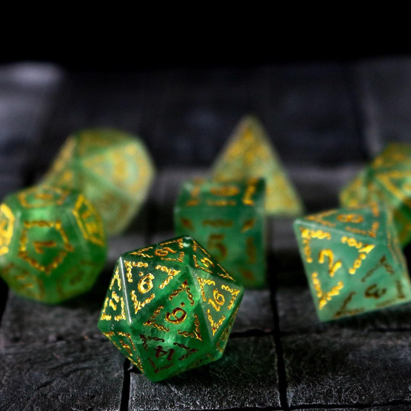 Vine Spike Green Fluorite Gemstone DND Dice Set