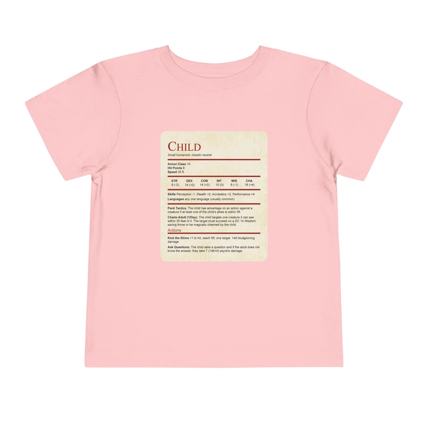 D&D Toddler Shirt Child Stat Block