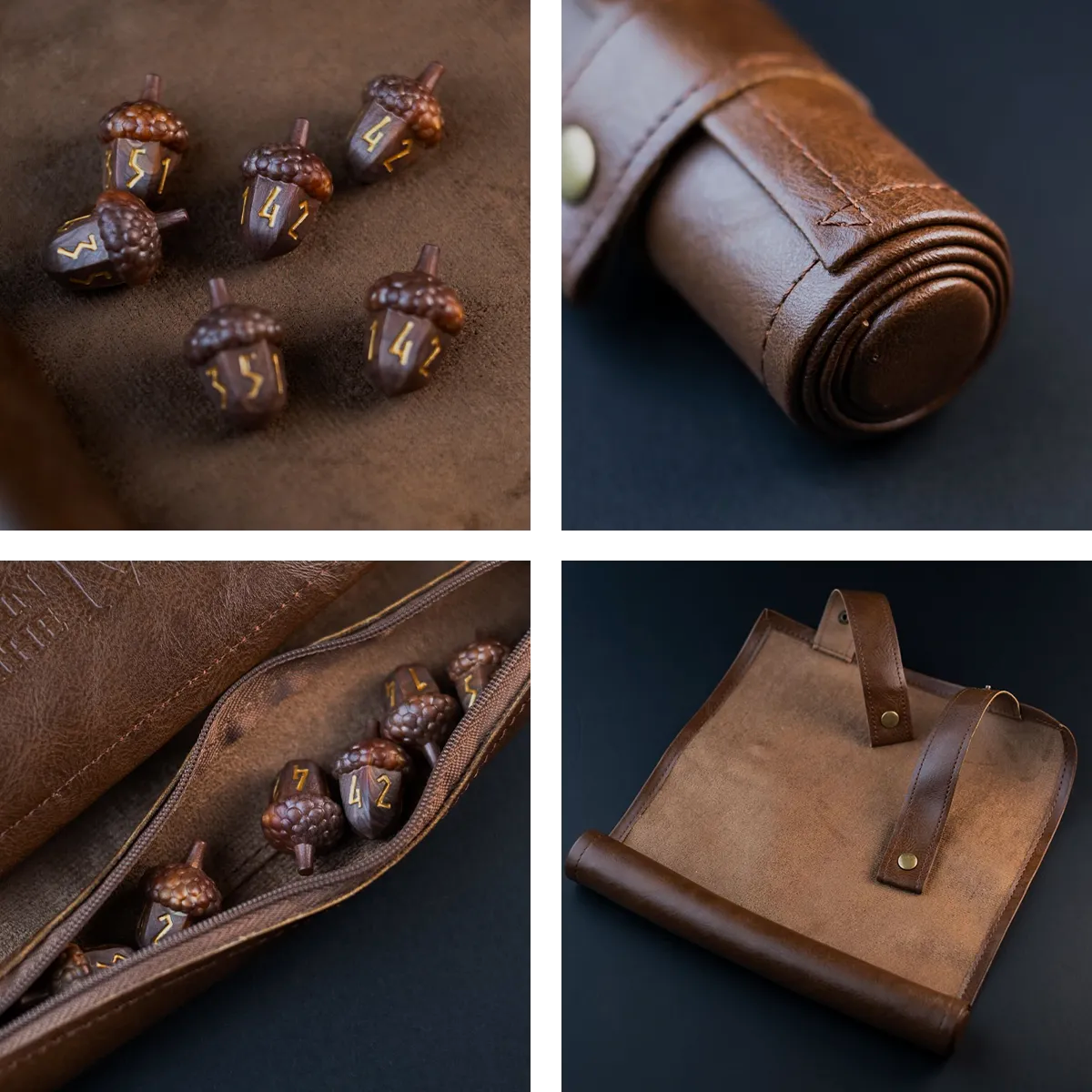 Legend in the Mist - Leather Satchel with 6 Acorn Dice