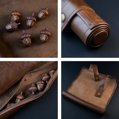 Legend in the Mist - Leather Satchel with 6 Acorn Dice