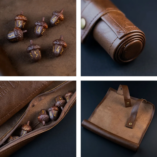 Legend in the Mist - Leather Satchel with 6 Acorn Dice