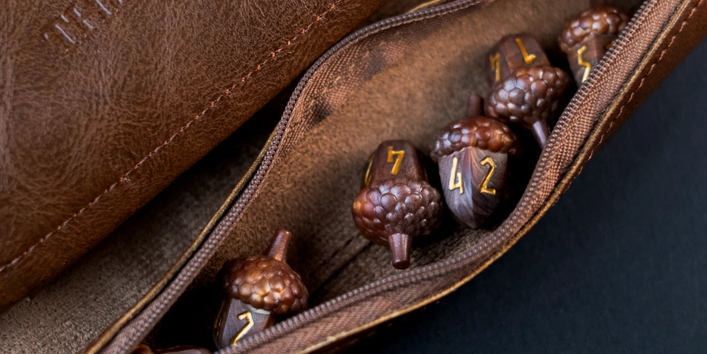 Legend in the Mist - Leather Satchel with 6 Acorn Dice