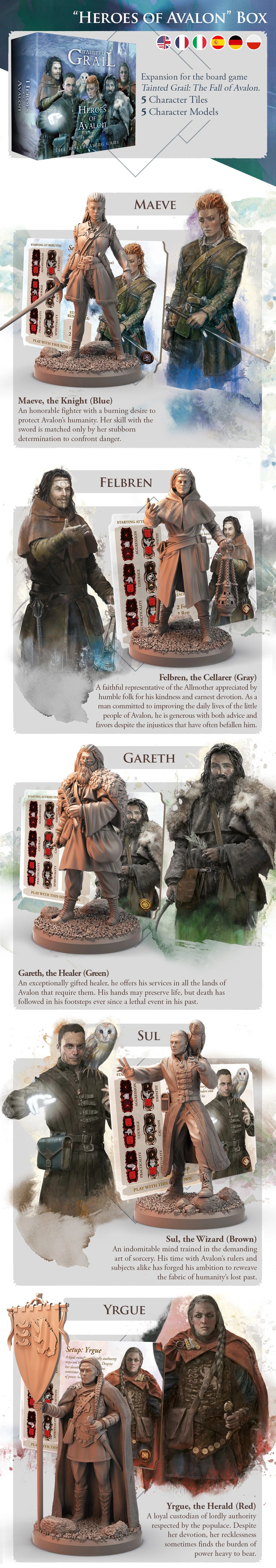 Tainted Grail - Song of a Dying World TTRPG Heroes of Avalon Set of 5 Minis