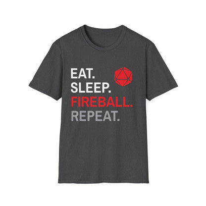 Wizard Class T-Shirt – 'Eat, Sleep, Fireball, Repeat'